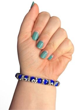 Evil Eye Bracelet Blue Glass Beads Rhinestone Spacers Stretch Bracelet